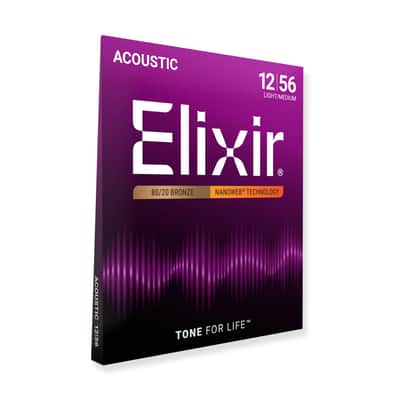Elixir Nanoweb 80/20 Bronze 12-56 Acoustic Guitar Strings [11077] image 2
