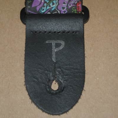 lightly used Perri's 2" Floral Skulls Jacquard Guitar Strap, TWS-7274, Floral Skulls High Quality Jacquard Ribbon Sewn on Tubular Webbing with Leather Ends, Adjustable length 39" to 58" (from early 2020s) image 7