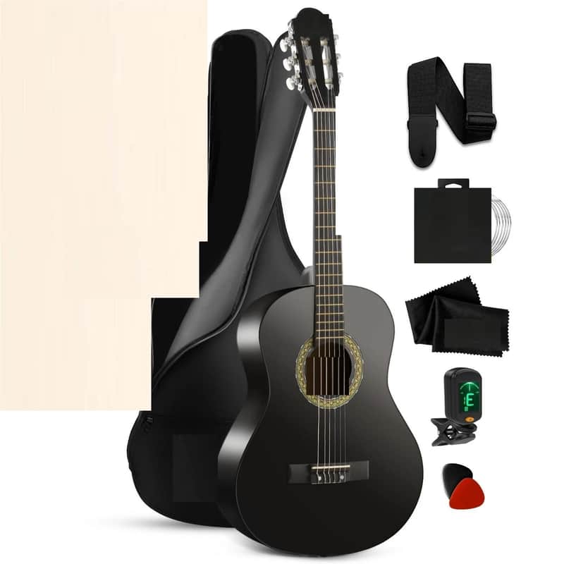 34" 6-String Classical Guitar Dyed Wood Fretboard Black Matt Finish image 1