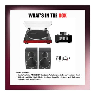 Audio-Technica AT-LP60XBT Bluetooth Turntable (Red) and Desktop Amplifier Bundle image 9
