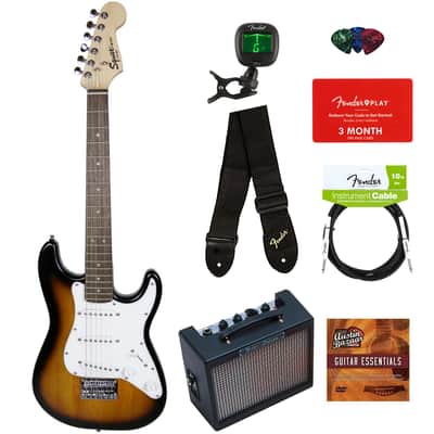 Fender Squier 3/4-Size Kids Mini Strat Electric Guitar - Sunburst w/ Amplifier image 1
