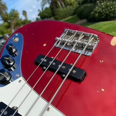 1974 Fender Jazz Bass Candy Apple Red with Maple Neck w/ Original Case 8.7 lbs image 9