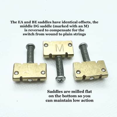 Bensonite Compensated Tele Saddles - Stainless Steel and Brass - Polished image 3