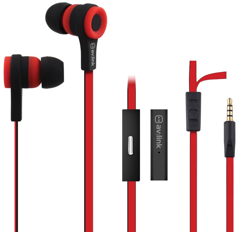 Avlink Rubber Earphones w/Mic Red & Black image 1