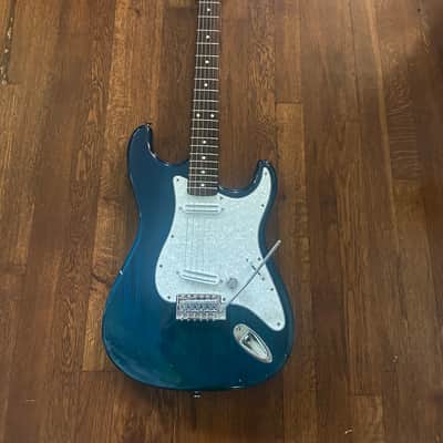 Vintage Johnson by AXL Strat-Style Electric Guitar – Seymour Duncan Pickups – Guyker Bridge – Transparent Blue image 1