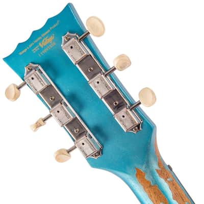 Vintage V120 ICON Electric Guitar ~ Distressed Gun Hill Blue Over Sunburst image 10