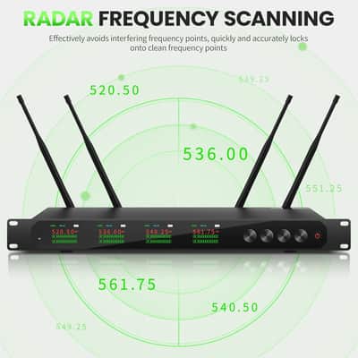 Wireless Microphone System Quad Channel Wireless Mic w/ 4x50 UHF Frequencies,Auto Paring,650Ft Range,True Diversity Metal Cordless Handheld for Church, Karaoke, Party image 2