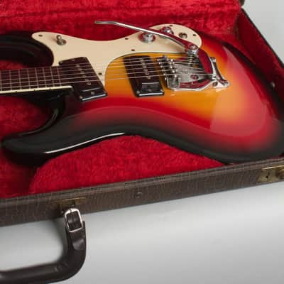 Mosrite Ventures Mark I Solid Body Electric Guitar (1966), ser. #4738, original brown leather covered hard shell case. image 12