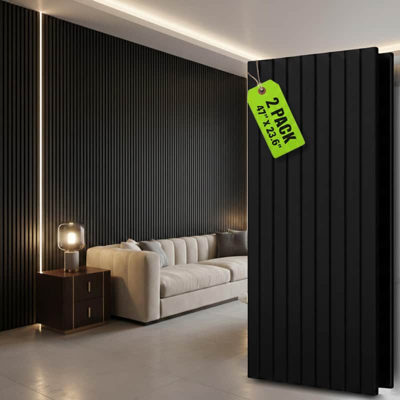 2 Pcs Acoustic Wood Panels For Wall & Ceiling - 47" X 23.6" Sound Absorbing 3D Fluted Wood Slat Wall Panels With Wood Finish - Noise Canceling Panels For Home, Office & Studio - Black Oak image 1
