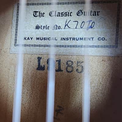 Vintage 1960s Kay K-7020 Concerto Classic Nylon-String Guitar w/ Alligator Chipboard Case image 11