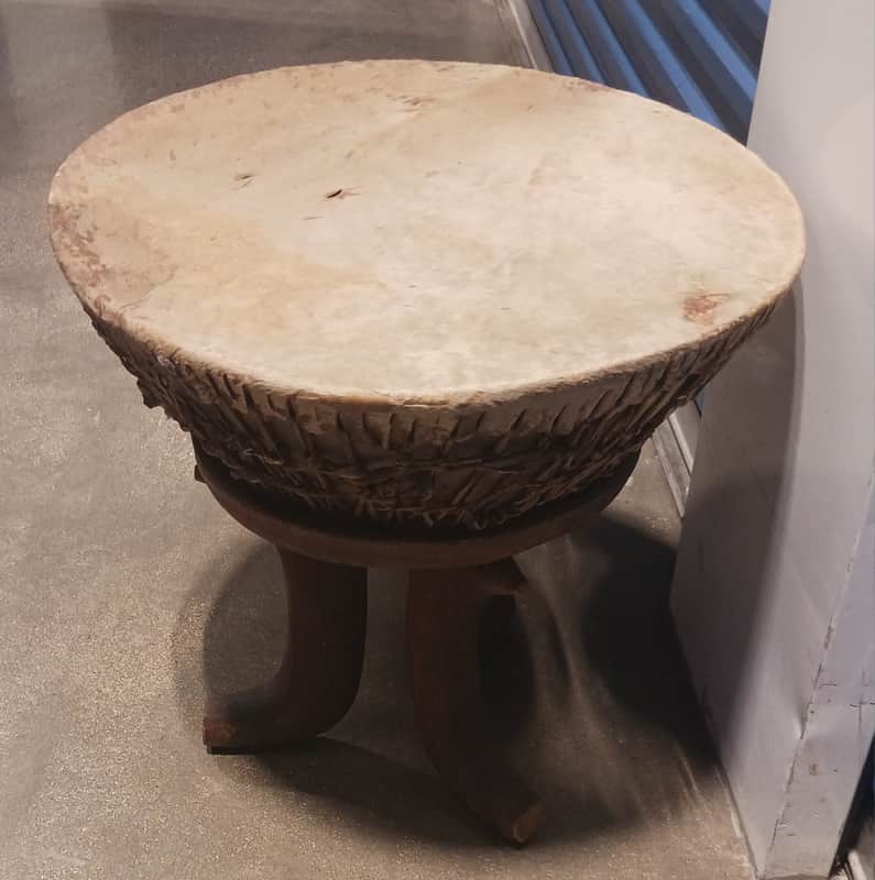 Huge vintage East/Central African wooden kettle drum and stand image 1