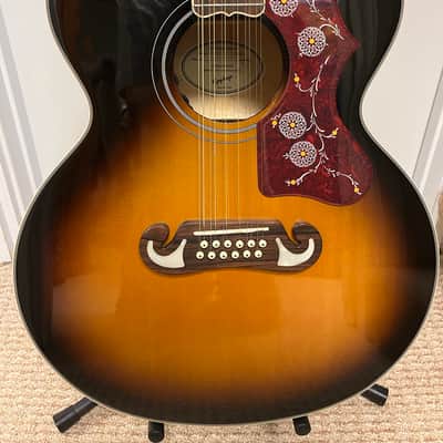Epiphone J-200 12 string acoustic guitar, pickup, case 2021 - sunburst image 7