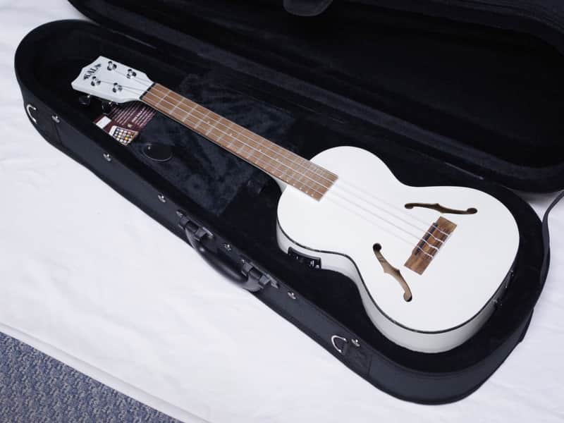 KALA Jazz Tenor Metallic White archtop acoustic electric UKULELE new UKE w/ Case image 1