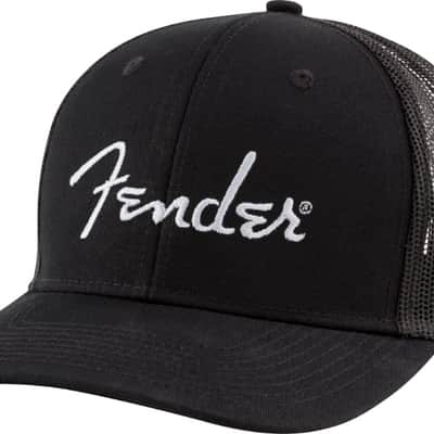 Genuine Fender Guitars Silver Thread Logo Snapback Trucker Hat, Black, One Size image 1