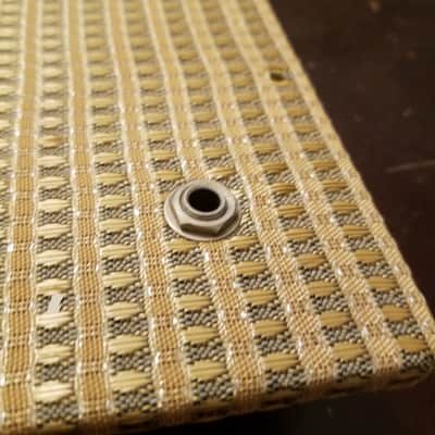Audiomatic Empty vintage MCM speaker cabinet for 8" driver 1956 - gold woven cloth grill and alligator skin Tolex image 4