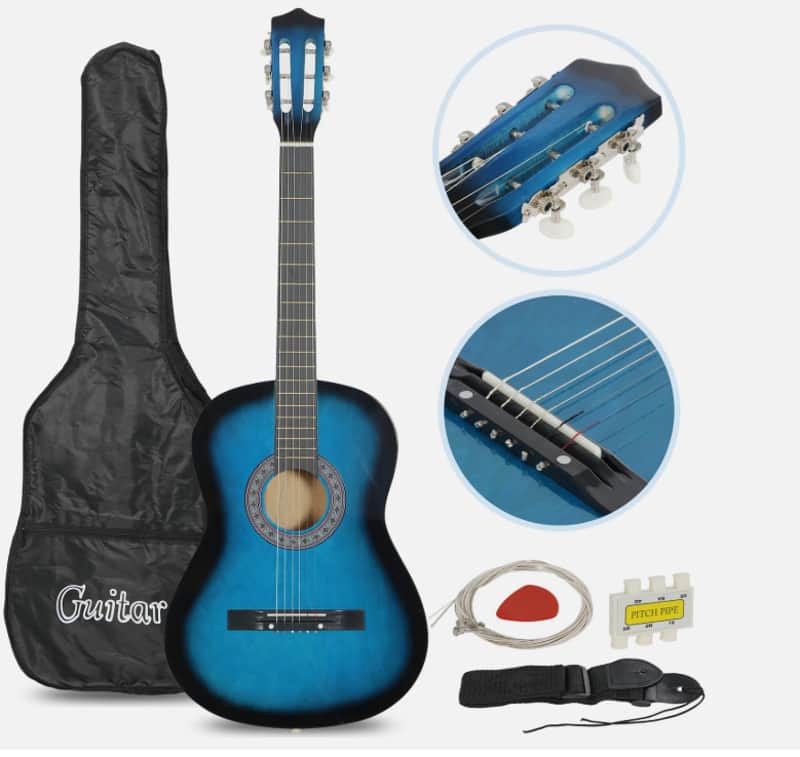 Beginner Acoustic Guitar Starter Kit w/ Case, Strap, Tuner & Picks – Blue image 1