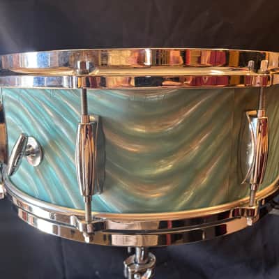 Gretsch Aqua Satin Flame, 4147 5x14' 8 Lug Snare Drum 1960's image 11