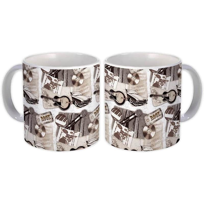 Music : Gift Mug Drums Guitar Rock Retro Pattern Microphone Miss You Father image 1