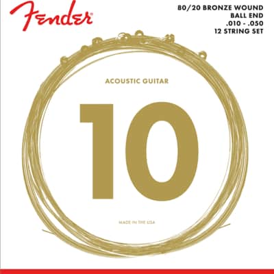 Fender 80/20 Bronze Acoustic 12 String set, Ball End, 70-12L .010-.050 Gauges image 1
