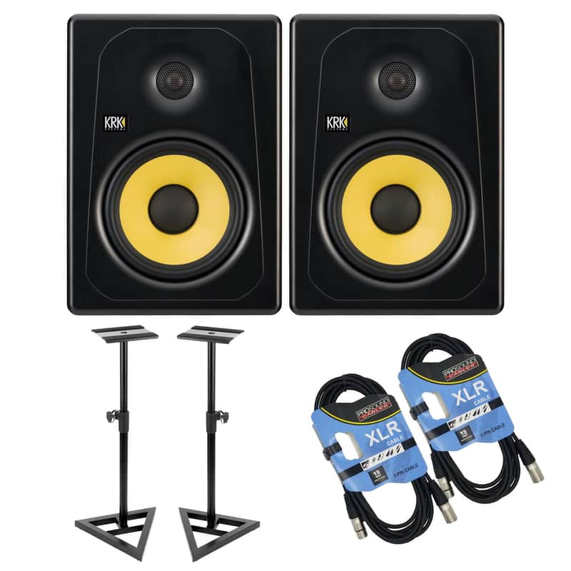 (2) KRK Kreate 8 Powered Studio Monitor - Studio Monitor Stands - (2) XLR Cables Bundle image 1