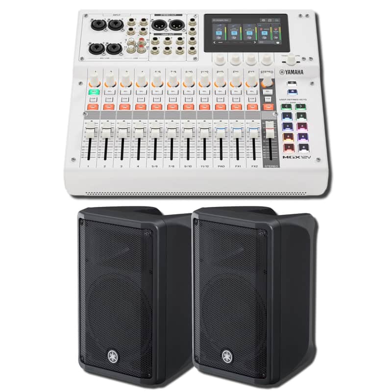 Yamaha MGX12V W 18-Channel Digital Mixing Console with HDMI Video Bundle with 2 DBR10 700W 10-Inch Powered Speakers image 1
