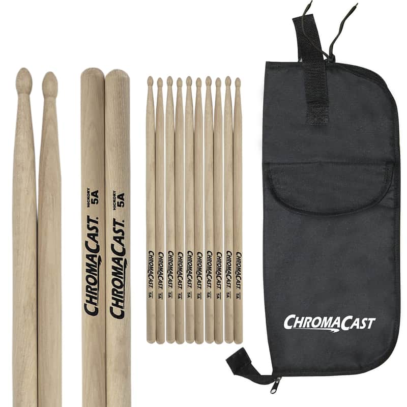 ChromaCast 5A USA Hickory Drumsticks, 6 Pairs with Drumstick Bag image 1