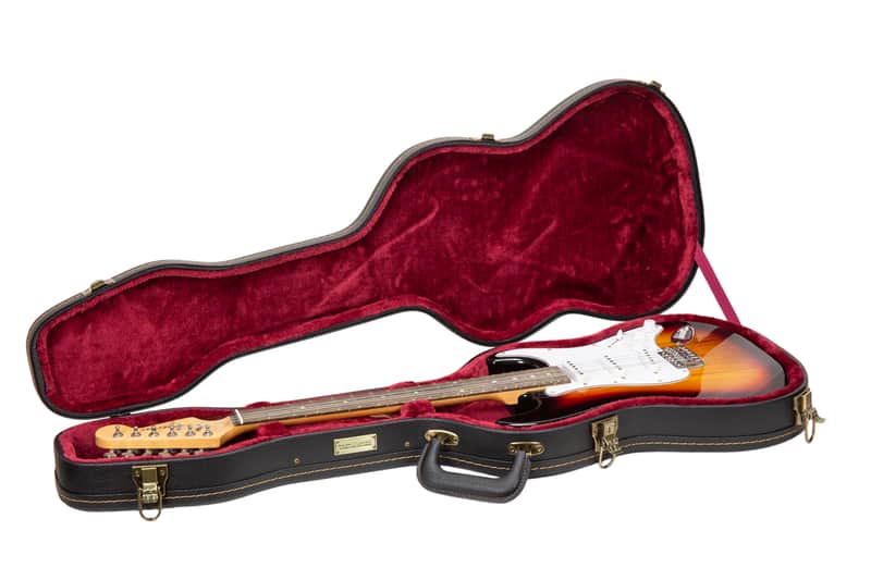 Crossrock Wooden Case-Fits Telecaster and Stratocaster Styles of Guitars-Vintage Hardware, Sponge Lining, Metal Feet, Storage Space-Black (CRW520STBK) image 1