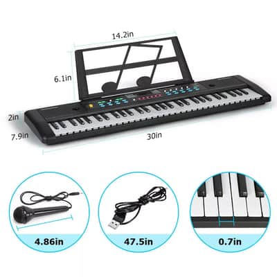 61-Key Digital Piano Keyboard – Portable Electronic Instrument with Microphone, Recording & Playback image 2