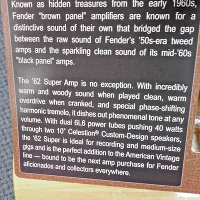 2025 Fender '62 Super Amp 40-watt 2 x 10" Tube Combo Amp! Brown Panel! VERY NICE!!! image 14