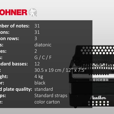 Hohner Panther Diatonic Accordion - Keys G/C/F w/ Gig Bag image 6