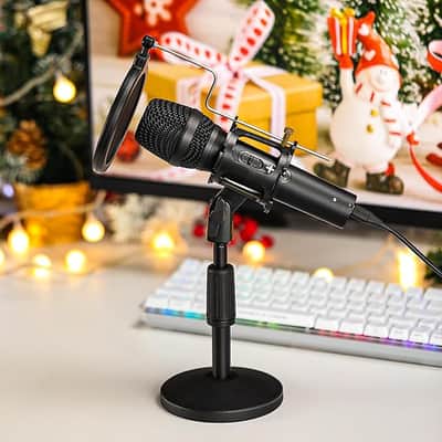 USB/XLR Podcast Dynamic Microphone, Studio Mic Kit with Volume Control, Shock Mount, Pop Filter, Ideal for Vocal, Instruments Recording, Voice Over, Live Streaming image 2