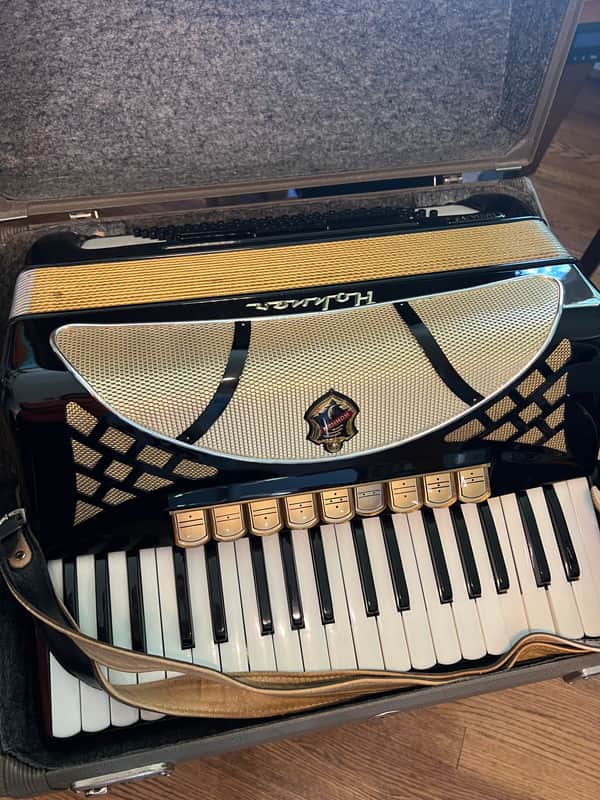 Hohner Lucia IVP Accordion 96 Bass made in Germany, Original Quality Piano Accordion, Keyboard Accordian Black Gold image 1