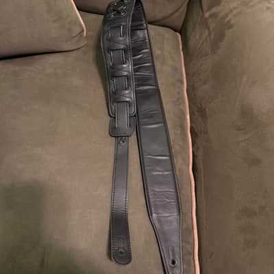 Vorson Padded Leather Guitar Strap - Black w/ Black Lacing (Gilmour-style) image 4