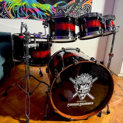 Tama Starclassic Bubinga Exotic Shell Pack with Black Nickel Hardware 2010s - Garnet Quilted Bubinga Burst image 3