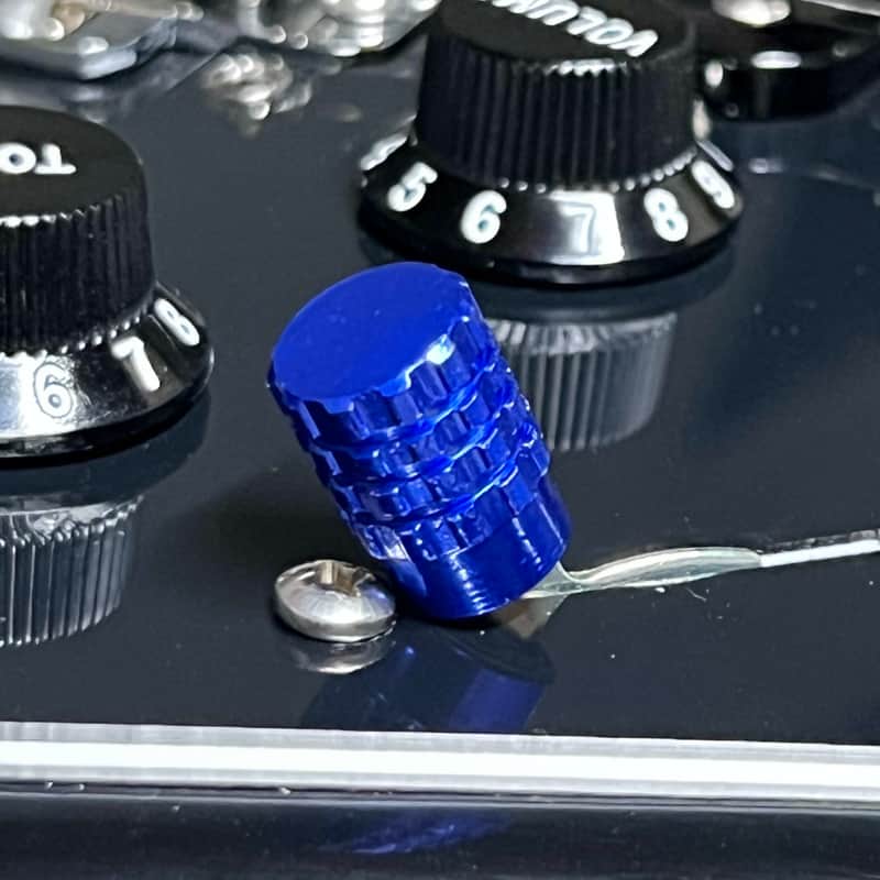 Kinnatone BLUE Bruno Grenade knurled Aluminum 3 or 5 way Blade style Switch Tip. For Strat or Tele image 1