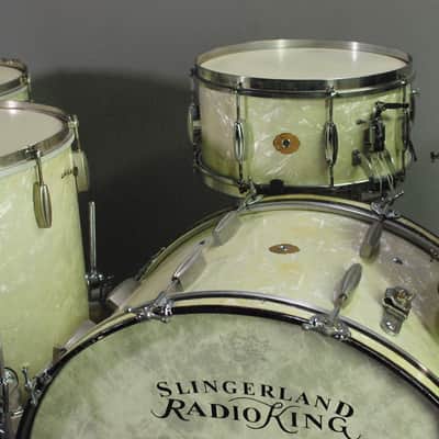 Vintage Slingerland Radio King drum kit with Gene Krupa Radio King snare 1936-1942 - White Marine Pearl image 2