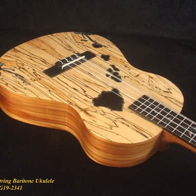 Handcrafted 5 String Baritone Ukulele, Spalted Maple, Taiwania, Vine Inlay, The Islands Soundhole, Soft-bag, Bruce Wei UG19-2341 image 3