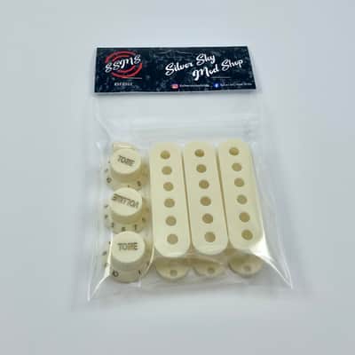 Silver Sky Se pickguard Red tortoise & parchment pickup covers, knobs & switch tip Sliversky pick guard image 7
