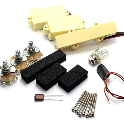 Active PJ Bass Pickup Set, 4 String Jazz Bridge + P Bass Split Set, Includes Accessories ~ Cream image 1