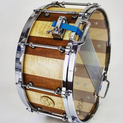 HHG drums 14x7 Maple And Mahogany Stave Snare Drum, Natural Satin Oil image 2