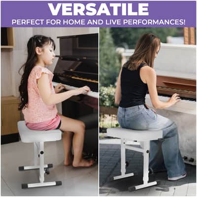 Liquid Stands Adjustable Piano Bench White Keyboard Bench Seat - Padded Cushion Stool (PU Leather) image 6