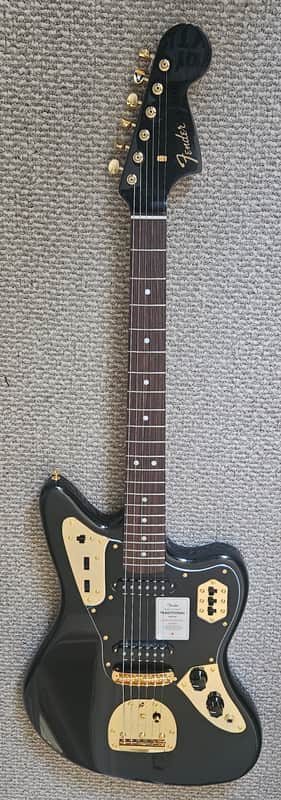 2025 Fender Japan Limited Edition Traditional Collection 60's Jaguar Black Pearl Gold Hardware with matching headstock