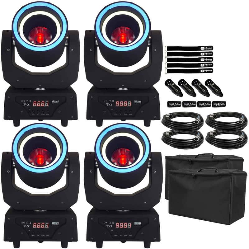 Blizzard Lighting Hypno Beam LED DMX DJ Stage Moving Head Lights 4 Pack w Bags image 1
