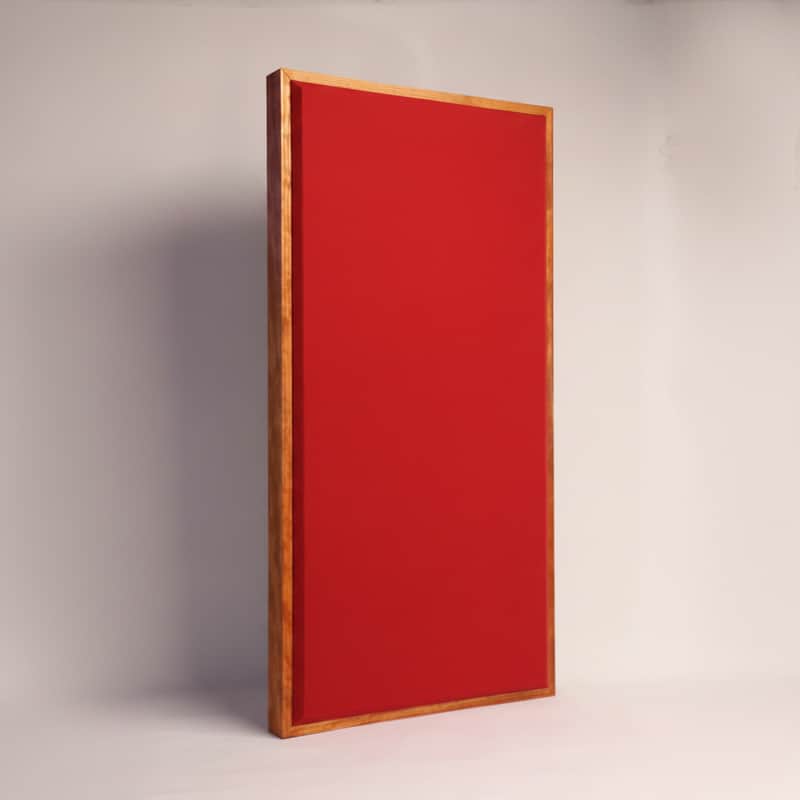 Custom Framed Acoustic Wall Panel | Cool Red Fabric & Gunstock Wood Frame | Furniture-Quality Sound Absorbing Panel | Recording Studio, Home Studio, Mixing Room, Podcast Studio, Home Theater, Listening Room, Office & Vocal Booth | Made in USA image 1