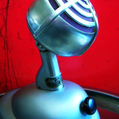 Vintage RARE 1940's Shure 730B crystal cardioid microphone Satin Chrome w period Shure S-36 model stand 55 55S 730A 701D image 5