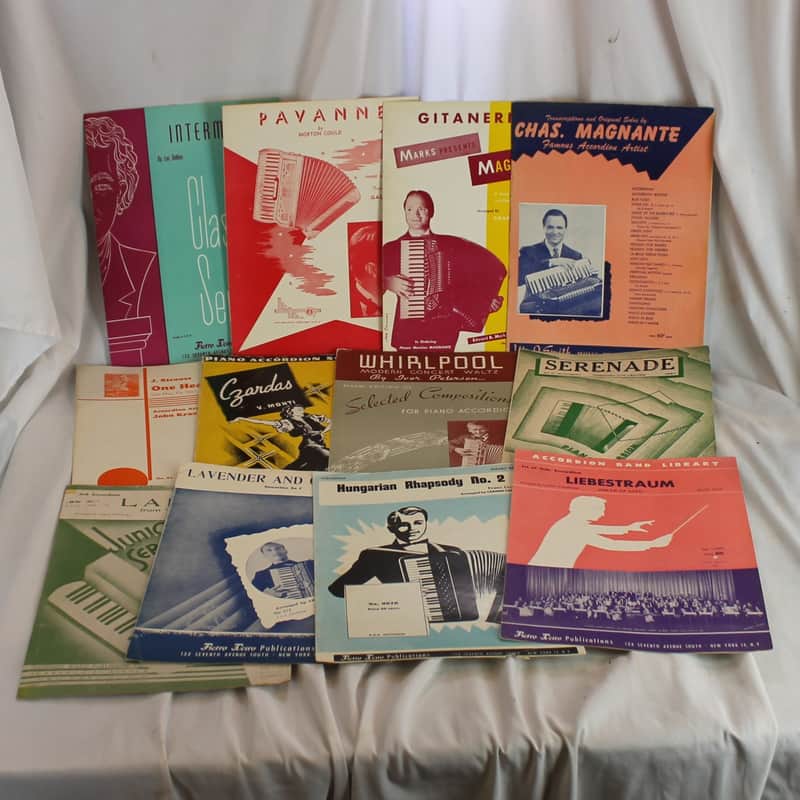 Lot of 12 Used Vintage Accordion Sheets - Concert Classics & More (Pietro Deiro, O Pagani, Ampco) image 1