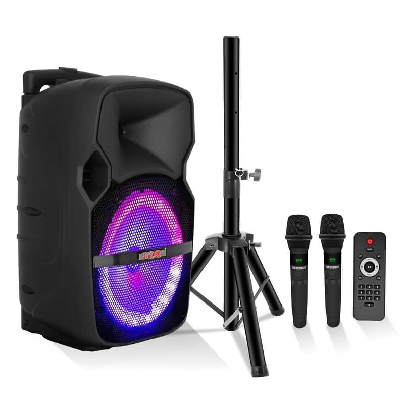 5 Core Party Speaker w Microphone 400W Big Rechargeable Bluetooth Loud PA DJ Karaoke System w Stand-ACTIVE HOME 10 2-MIC image 1