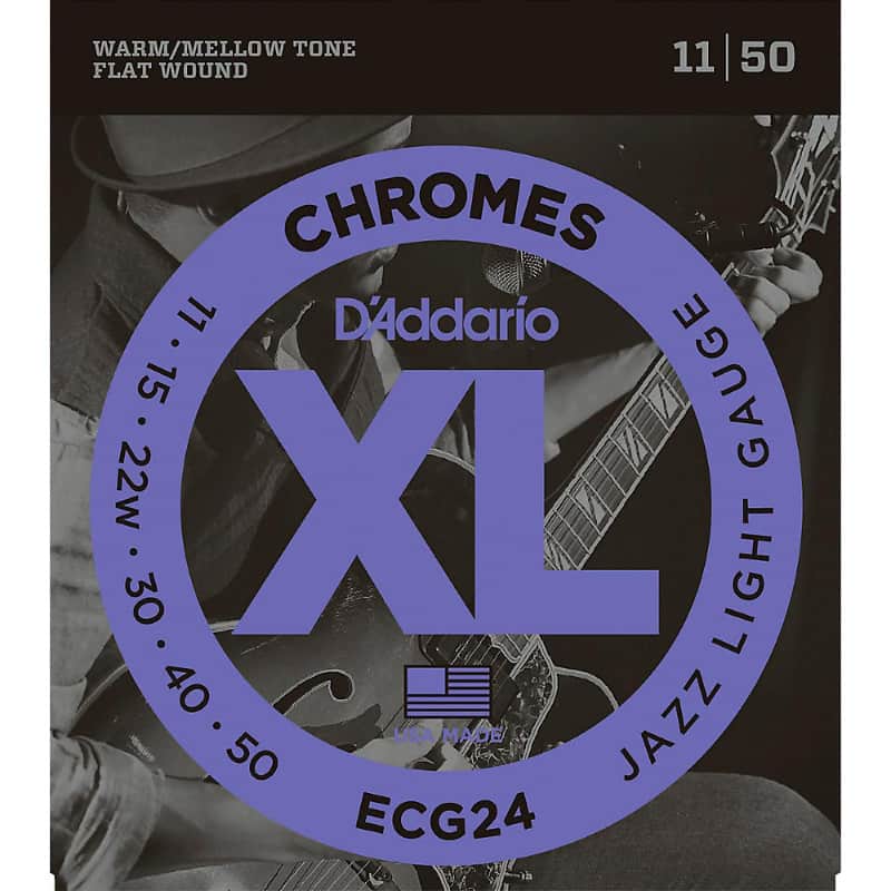 D'Addario ECG24 Flat Wound 11-50 Chromes Electric Guitar Strings Jazz Light Gauge image 1