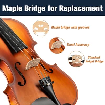 Violin 4/4 Full Size Kit For Beginners - Hand Carved Acoustic Violins Set - Fiddle Solid Wood Kit with Hard Case, Bow, Rosin, Shoulder Rest, Bridge and Extra Strings image 3