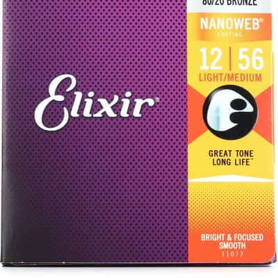 Elixir Strings 11077 Nanoweb 80/20 Acoustic Guitar Strings - .012-.056 Medium Light image 2